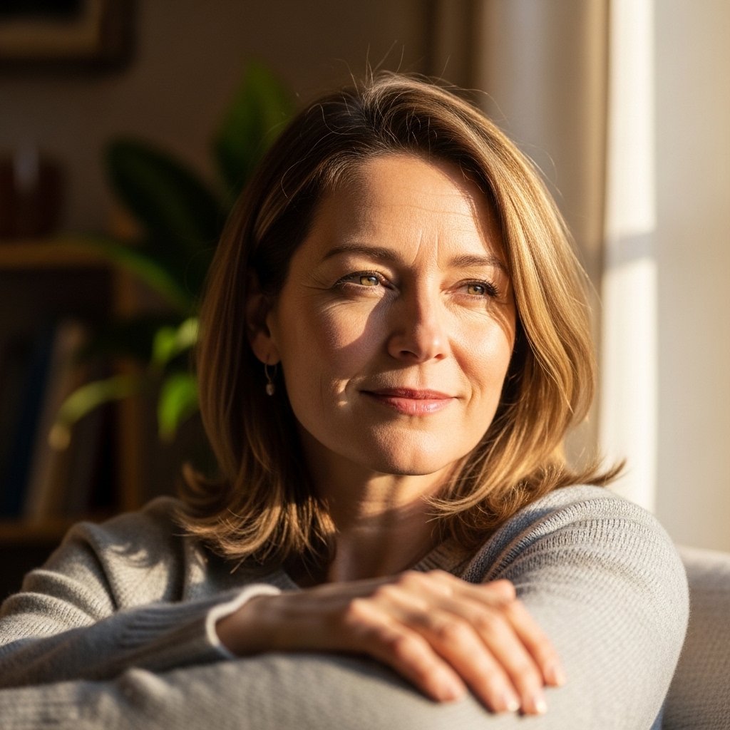 woman experiencing menopause symptoms at home