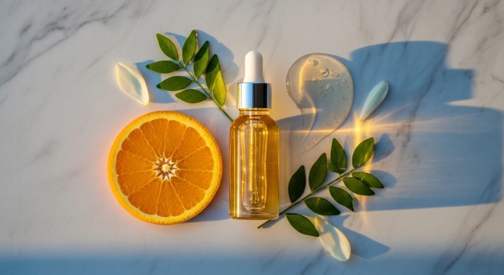 Anti-aging skincare for women over 40 premium serum with hyaluronic acid and peptides, luxury beauty flat lay